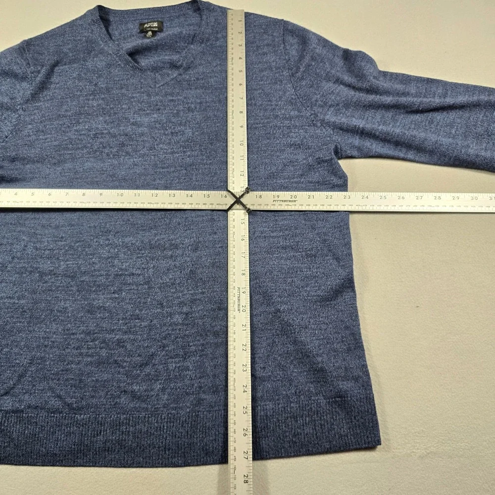 Apt 9 Mens XXL Tall Blue Sweater Merino Blend V-Neck Marled Knit Pullover